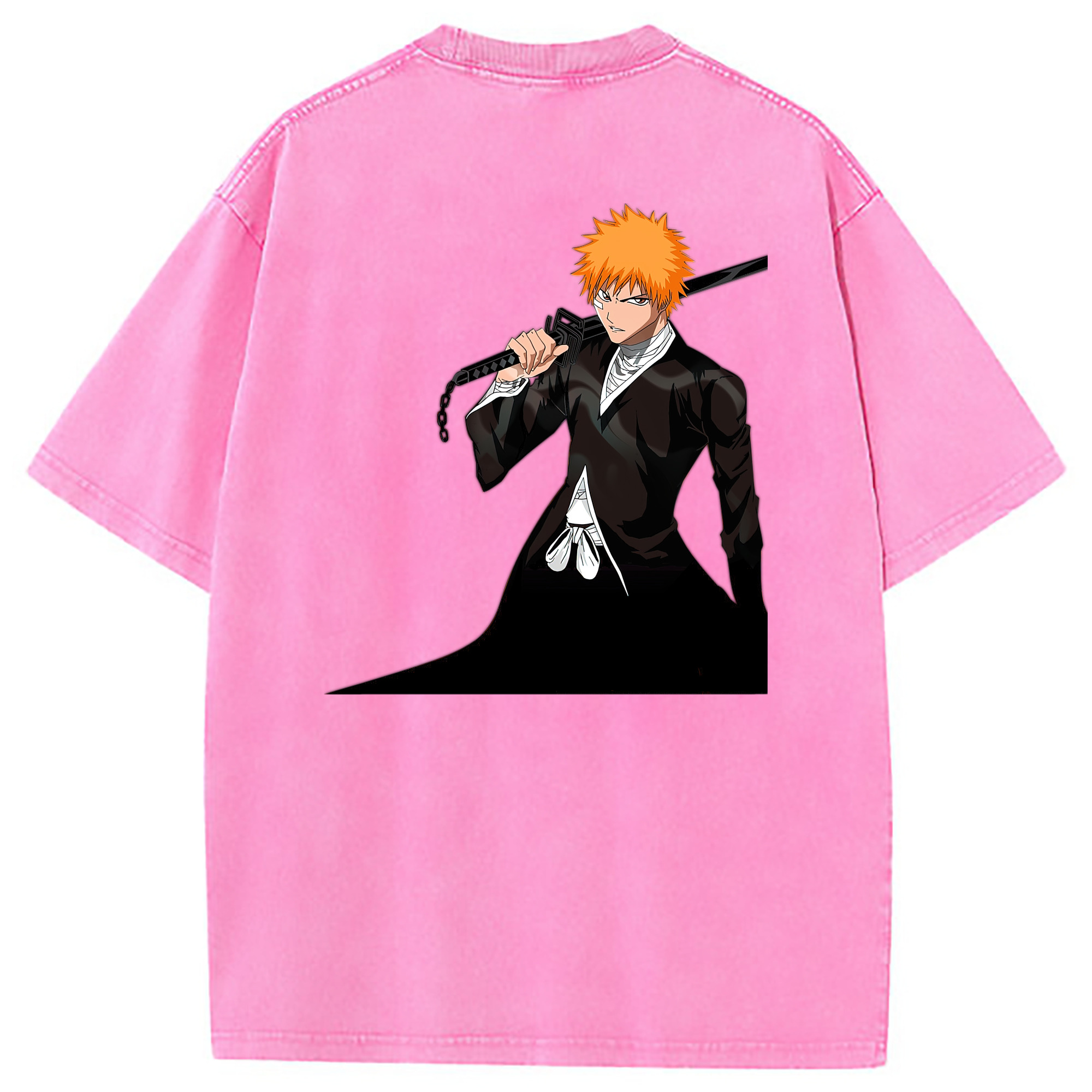 （画像用） ブリーチ 黒崎一護（くろさき いちご）BLEACH Kurosaki Ichigo 綿100% ヴィンテージ風 半袖Tシャツ（背面プリント）